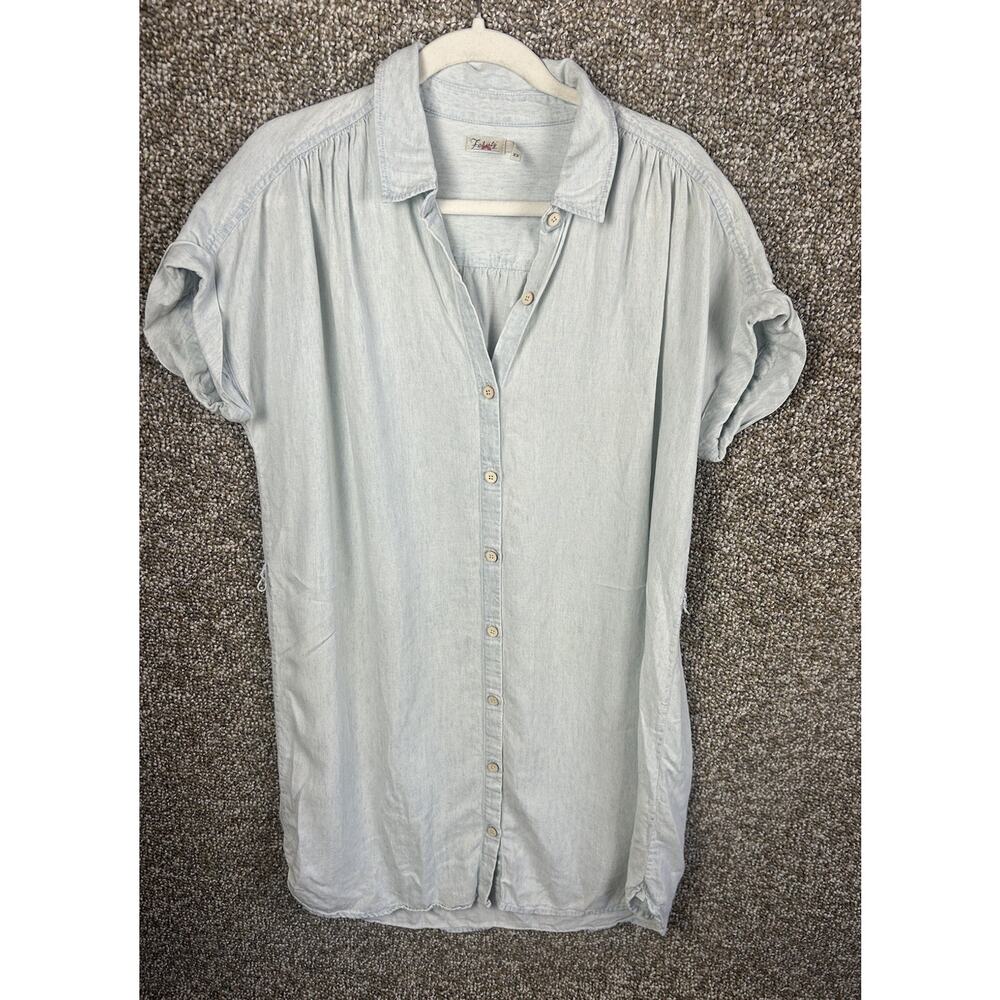 Faherty Shirt Dress Light Blue Womens Medium Chambray Button Linen Blend